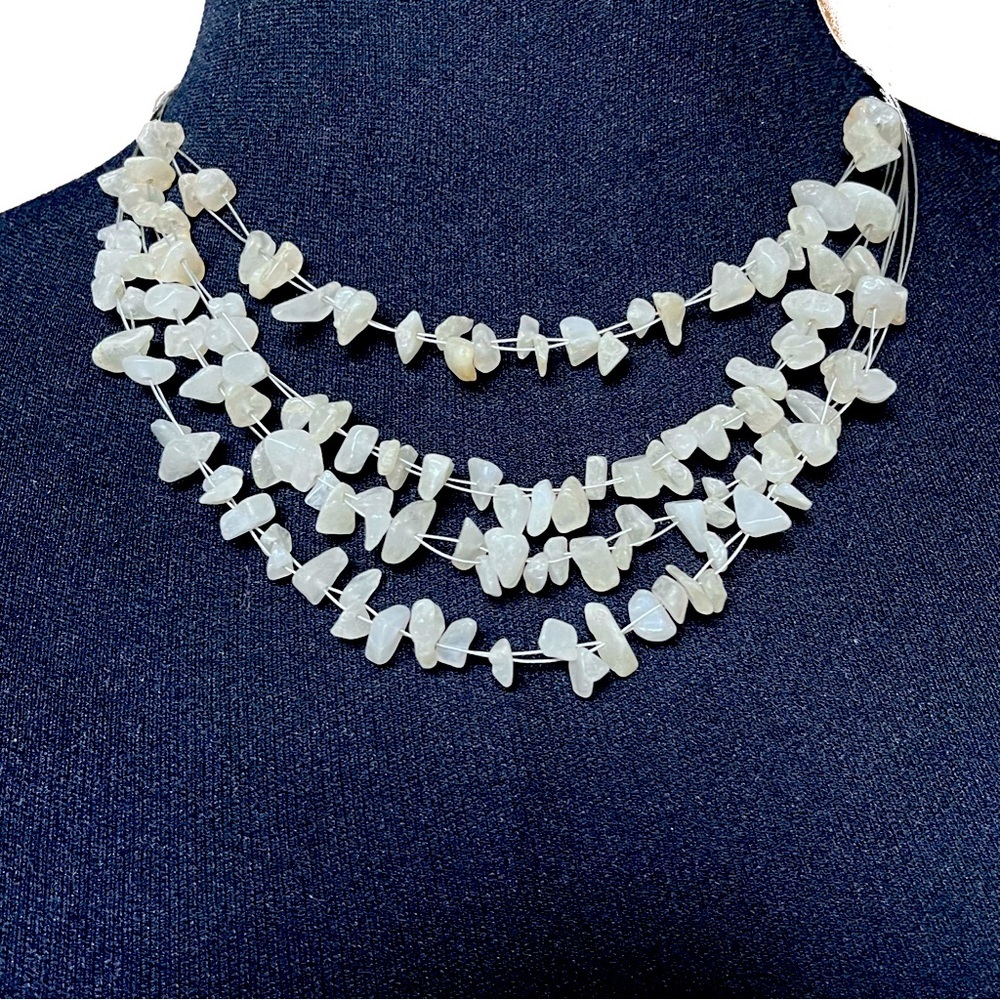 Polished White Gray Stone Layered Necklace